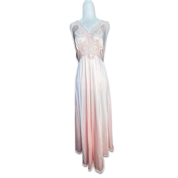 Vintage Baby Pink Lace Slip Maxi Dress 70s Nylon Nightgown Romantic Boudoir - Picture 13 of 13